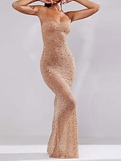 ieftine Rochie simplă-Rochie Maxi Femei Rochie Uni Rochie Bandaj Rochie Bodycon Rochie Off The Shoulder Rochie Formală Ajustare Formală Normală Grafic Fără Mâneci Bretele Maro Închis Negru Khaki Vară