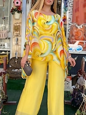 abordables Ensembles chemisiers pour femmes-Femme Mode Vêtement de rue du quotidien T shirt Pantalon large Manches 3/4 Col Ras du Cou A Ombre Casual du quotidien Jaune Rose Claire Bleu Eté Standard