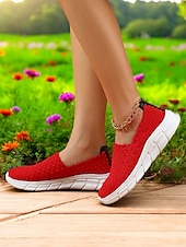 お買い得  レディーススニーカー-女性用スリッポンスニーカー - 通気性のある織りデザインと快適なソールで、春夏のカジュアルなお出かけに最適です。