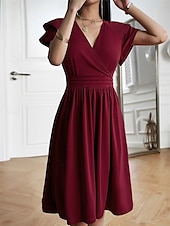 preiswerte Einfaches Kleid-Damen Midi Kleid Korsett Kleid T-Shirt Kleid Tee Kleid Einfarbig A-Linien Kleid Lässig Urlaub Alltag Reguläre Passform Grafik Kurzarm V-Ausschnitt Schwarz Wein Blau Grün Sommer