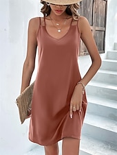 preiswerte Einfaches Kleid-Damen Mini Kleid T-Shirt Kleid Tee Kleid Shift Kleid Slip Kleid Lässig Urlaub Lässig Täglich Reguläre Passform Grafik Ärmellos V-Ausschnitt Schwarz Rosa Staubiges Rosa Helllila Sommer