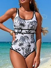 preiswerte Einteilige Badeanzüge-Damen Badeanzug Ein Stück Monokini Bademode Rückenfrei Bauchkontrolle Hohe Taillenlinie Schlank Urlaub Strandbekleidung Graphic U-Ausschnitt Ärmellos Badeanzüge