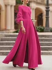 cheap Mom&#039;s Jumpsuits-Jumpsuit Formal Wedding Mother of the Bride Elegant Vintage Floor Length Stretch Chiffon Half Sleeve with Derby  Race Day Dress 2025