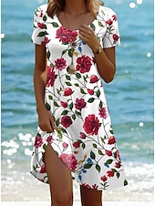 preiswerte Hawaiian-Kleider-Damen Minikleid Casual kleid Böhmen Urlaub Tropisch Kappe Urlaub Festtage Strand Regular Fit Farbverlauf Graphic Tropisch Kurzarm Rundhalsausschnitt Weiß Rosa Blau Purpur Sommer Frühling