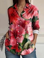 ieftine Topuri boho pentru femei-Bluză pentru femei cu mânecă lungă cu nasturi cu imprimeu floral casual cu guler regular bluză de lucru de zi imprimeu roz roșu albastru portocal curcubeu vară primăvară toamnă