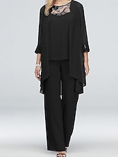 Strój weselny dla matki panny młodej elegancki casualowy dekolt w sztyfcie długość do podłogi poliester długi rękaw z koronką tanie Garnitury dla mamy-Strój weselny dla matki panny młodej elegancki casualowy dekolt w sztyfcie długość do podłogi poliester długi rękaw z koronką