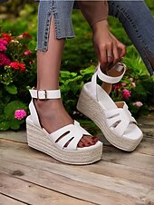 olcso Nyári szandálok-női espadrille platform ékszandál – nyitott orrú bokapántos nyári cipő hétköznapi, strand- és nyaralási viselethez