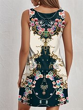 tanie Sukienki boho-Damskie Sukienka mini Sukienka A line Letnie sukienki Sukienka z odkrytymi ramionami Urlop Codzienny Codzienny Luźna Graficzny W Tureckie Wzory Bez rękawów Dekolt w kształcie litery U Beżowy Lato