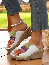 abordables Sandalias de cuña-Sandalias de cuña multicolores para mujer: elegantes sandalias tipo slide con punta abierta y plataforma cómoda para conjuntos casuales de verano