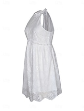preiswerte Weiße Spitzenkleider-Damen Minikleid Weißes Kleid Freizeitkleid Boho-Kleid Basic Lässig Urlaub Täglich Normale Passform Einfach Ärmellos Neckholder Weiß Sommer