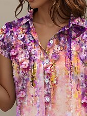 voordelige Bloemen tops-Dames Overhemd Ombre Bloemig Dagelijks Korte mouw Kap Overhemdkraag Lange tops Dagelijks Fuchsia Zomer
