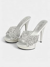 economico Sandali con Piattaforma-mules con plateau e strass neri – sandali slip-on sexy con tacco alto da donna per feste e abbigliamento da discoteca