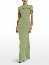 preiswerte ROT-rotes Etui-Abendkleid, elegantes Kleid, formelle Schleppe, ärmellos, Rundhalsausschnitt, Stretch-Crêpe mit Schleife(n), 2025