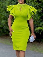 voordelige Bodycon uitgaansjurkjes-Dames Halflange jurk Gala jurk Feestjurk Satijnen Jurk Bruiloft gast jurk Elegant Formeel Feest Bruiloft gast Verloving Normale pasvorm Effen Korte mouw Coltrui Zwart Wit Blozend Roze Rood Zomer