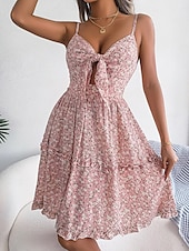 preiswerte Blumenkleider-Damen Midikleid Wickelkleid Sommerkleid A Linie Kleid Cami-Kleid Urlaub Strand Design Urlaub Täglich Regular Fit Blumen Ärmellos V Ausschnitt Weiß Rote Blau Sommer