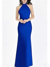 abordables Robes de demoiselle d&#039;honneur-Sirène / Trompette Robe de Demoiselle d&#039;Honneur  Col Halter Manche Courte Élégant Longueur au sol Satin avec Noeud(s) 2022