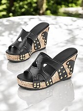 billiga Avslappnade sandaler-eleganta plattformsandaler med öppen tå för kvinnor med dubbade accenter för vardags- och musikfestivalkläder