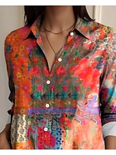 ieftine Topuri boho pentru femei-Bluză pentru femei cu mânecă lungă cu nasturi cu imprimeu floral casual cu guler regular bluză de lucru de zi imprimeu roz roșu albastru portocal curcubeu vară primăvară toamnă