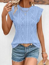 cheap Stripe&amp;Geometric tee-Women&#039;s T Shirt Plain Elegant Fashion Modern Sleeveless Crew Neck Regular Tops Daily Weekend White Pink Blue Green Summer Spring