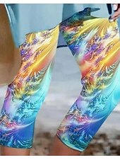 billiga grafiska sovkläder-Damleggings Capri Byxor Hög Elasticitet Mode Ankel-längd Mid Waist Färgblock Tryck Avslappnad Daglig Regnbåge Sommar Regular Fit
