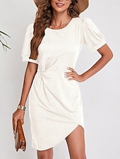 abordables Robe Simple-Robe Mini Femme Robe Portefeuille Robe T-Shirt Robe Tee Robe Unie Robe Bodycon Décontractée Vacances Travail Ville Ajustement Régulier Graphique Manches Courtes Col Rond Noir Blanc Vin Vert Été