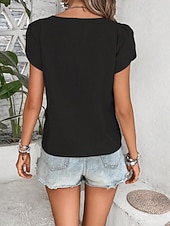 abordables Blusas Sencillas-Mujer Camisa de verano Camisa casual Blusa Botones Color sólido Elegante Casual Manga Corta Escote en Pico Tops regulares Diario Playa Festivos Negro Rojo Azul Marino Verde Trébol Albaricoque Verano