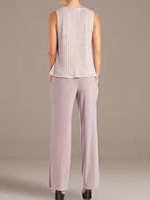 economico Tailleur pantalone della mamma-Tuta  Completo Due Pezzi Madre della Sposa Elegante Collo Gioiello Lunghezza Terra Giacca Lucida con Pantaloni in Chiffon 2025