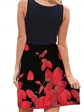 cheap Floral Dress-Women&#039;s Mini Dress Sundress A Line Dress Slip Dress Off The Shoulder Dress Vacation Casual Vacation Daily Regular Fit Floral Sleeveless Crew Neck Black And White Black White Pink Summer