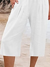 baratos Calça de linho de algodão simples-Mulheres Shorts de algodão e linho Calças inspiradas em linho Calças de linho de algodão Moda Roupa de rua Básico Comprimento da panturrilha Cintura Alta Tecido Bolsos Cintura elástica Conforto