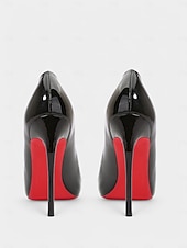 abordables Talons Aiguilles-talons hauts en cuir verni noir avec semelles rouges – bout pointu, talons aiguilles pour femmes – parfaits pour les tenues de soirée et les occasions spéciales
