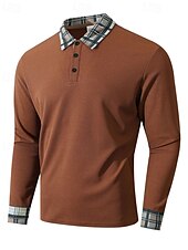 olcso Férfi klasszikus póló-Férfi Golfing Golf pólóingek Munka Hétköznapi Hajtóka Hosszú ujj Alap Modern Kockás Színes Kollázs Gombok Tavasz Ősz Normál Fekete Piros Sötétkék Barna Golfing
