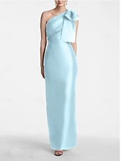 preiswerte SCHWARZ-Meerjungfrau Abendkleid Elegantes Kleid Formeller Hochzeitsgast Knöchellang Ärmellos Eine Schulter Satin mit Schleife(n) Schlitz Maskeradenkleid 2025