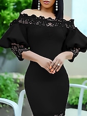 billige Kentucky-kjole-Kentucky Derby Kvinners Maxikjole Sexy Kjole Puffermansjett Kjole Elegant Formell Fest Bryllupsgjest Forlovelse Regular Fit Grafisk 3/4 Lengde Erme Off Shoulder Svart Hvit Rosa Rød