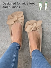 baratos Sapatilhas de mulher-sapatos descalços com laço feminino – sapatos largos e macios, sapatilhas de balé casuais e confortáveis para uso diário