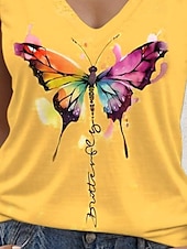 billiga Grafisk butik Tank tops &amp; Camis-Kvinnors linne topp fjäril casual ärmlös V-hals vanliga toppar dagligt gul sommar
