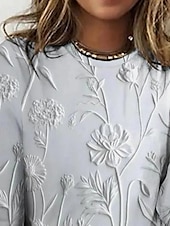 halpa Boho t-paita-Naisten t-paita 3D-printti kukkakuosi rento pitkähiha pyöreä kaula-aukko tavalliset yläosat viikonloppu printti helmi vaaleanpunainen sininen violetti vihreä syksy talvi