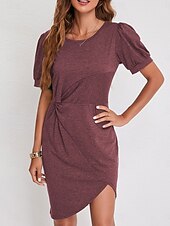 abordables Robe Simple-Robe Mini Femme Robe Portefeuille Robe T-Shirt Robe Tee Robe Unie Robe Bodycon Décontractée Vacances Travail Ville Ajustement Régulier Graphique Manches Courtes Col Rond Noir Blanc Vin Vert Été