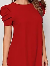 levne Jednoduché šaty-Ženské mini šaty tričkové šaty tee šaty shift šaty A-line šaty jednobarevné puff sleeve šaty neformální dovolená každodenní regular fit grafické krátký rukáv kulatý výstřih černá červená tmavě zelená