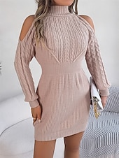 olcso Egyszerű ruha-Női Mini Ruha Pulóver Ruha Testhezálló Ruha Off The Shoulder Ruha Kényelmes Lámpás Ujjú Nyaralás Napi Rendes Illeszkedés Virágos Hosszú Ujjú Magas Nyak Rózsaszín Haditengerész Zöld Szürke Nyár Ősz Tél