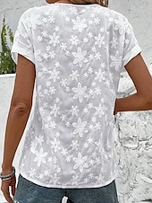 voordelige Witte t-shirt-Dames Blouse Kanten topjes Bloemig Dagelijks Stijlvol Basic Korte mouw V-hals Normale tops Werk Dagelijks Feestdagen Kanten rand Wit Zomer Lente