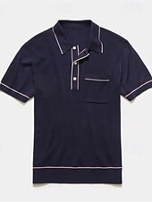 olcso Férfi nyomtatott póló-Férfi Button Up Polos Golfing Hétköznapi Sport Hajtóka Rövid ujjú Divat Alap Sima Gombok Zseb Nyár Fehér Sötétkék Button Up Polos