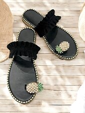 billiga Semester Sandaler-gröna volangsandaler för kvinnor – snygg pärlananasdetalj, bekväma platta sandaler för sommar, strand och fritidskläder