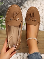 halpa Naisten mokkasiinit ja loaferit-naisten rennot siniset mokasiiniloaferit – pehmeät mokkanahkaiset slip-on -tassut tupsurusetilla, mukavat ajokengät jokapäiväiseen käyttöön