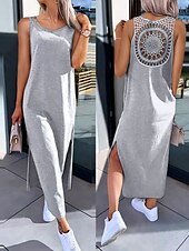 preiswerte Einfaches Kleid-Damen Maxikleid A-Linie Kleid Einfarbig Tank Kleid Sommerkleid Basis Freizeit Urlaub täglich reguläre Passform Grafik ärmellos Rundhalsausschnitt Schwarz Weiß Armee Grün Dunkelgrau Sommer