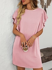 voordelige T-shirt-jurken-Dames Mini-jurk Casual jurk Mini-jurk A lijn jurk Basic Verjaardag Vakantie Werk Casual Ruim Passend Streep Katoenen stof Korte mouw Strakke ronde hals Blozend Roze Hemelsblauw Groen Khaki Zomer Lente