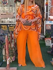 abordables Ensembles chemisiers pour femmes-Femme Mode Vêtement de rue du quotidien T shirt Pantalon large Manches 3/4 Col Ras du Cou A Ombre Casual du quotidien Jaune Rose Claire Bleu Eté Standard
