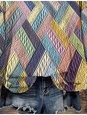 abordables Hauts Rayés et Géométriques-Femmes Sweats à capuche Géométrique Bloc de Couleur Occasionnel manche longue Col rond Hauts Réguliers Travail Tenue Quotidienne Occasionnel Imprimé Gris Claire Automne Hiver