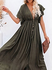 abordables Robes de plage-Femme Maillots de Bain Vêtement couvrant Robe de Bain Maillot de bain nouer devant Vacances Tenues de plage Couleur unie Col V Manches courtes Maillots de bain