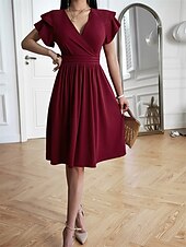 preiswerte Einfaches Kleid-Damen Midi Kleid Korsett Kleid T-Shirt Kleid Tee Kleid Einfarbig A-Linien Kleid Lässig Urlaub Alltag Reguläre Passform Grafik Kurzarm V-Ausschnitt Schwarz Wein Blau Grün Sommer