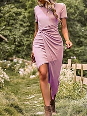 levne Jednoduché šaty-Ženské mini šaty ovíjené šaty tričkové šaty jednoduché šaty bodycon šaty příležitostné dovolená každodenní pravidelný střih grafické krátký rukáv kulatý výstřih černá růžová víno modrá léto